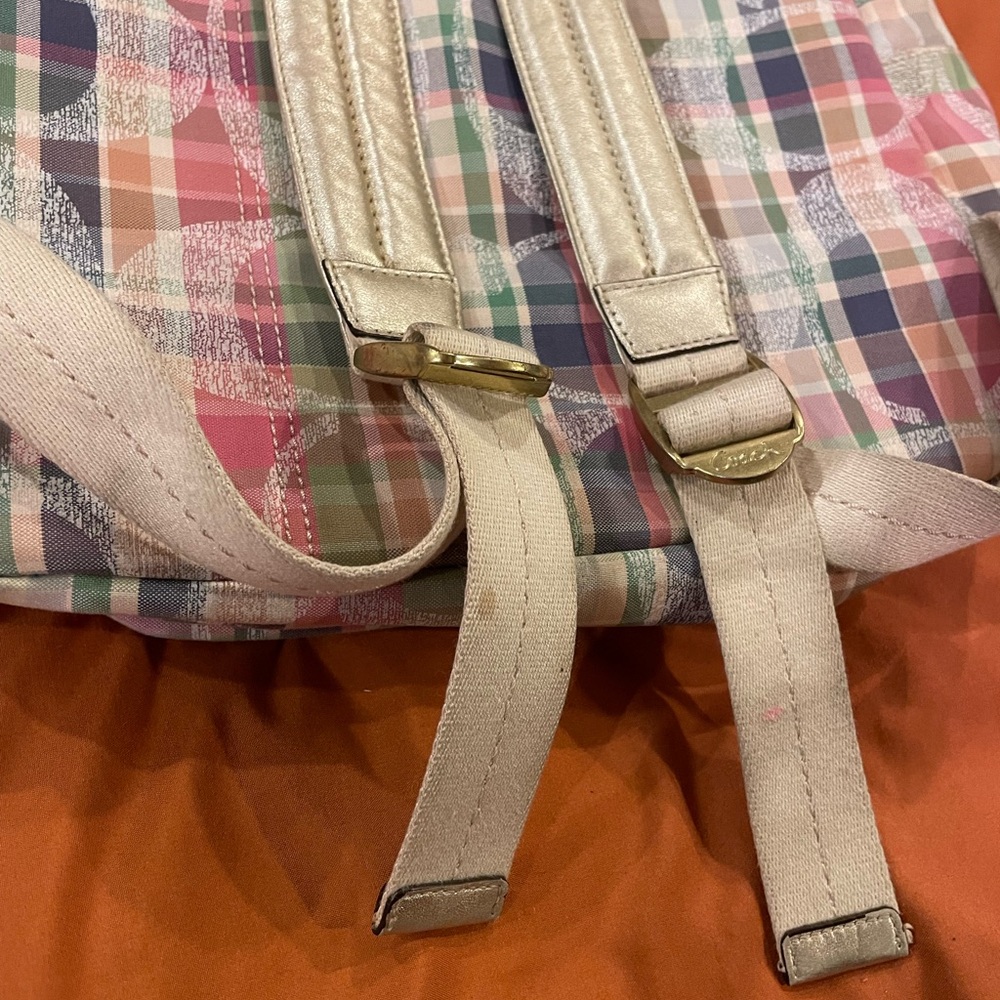 Coach Signature Poppy Multicolor Madras Backpack F21886 Bookbag - Picture 12 of 14